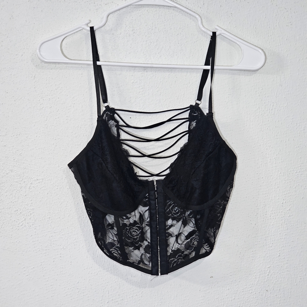 Julia By Love J Bustiers Corset Top Size XL Black Lace Party Goth Sheer Floral